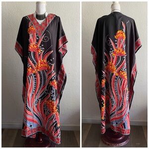 Elegant Black and Red Floral Maxi Dress
